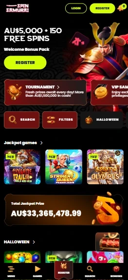 Spin Samurai mobile site on a smartphone screen